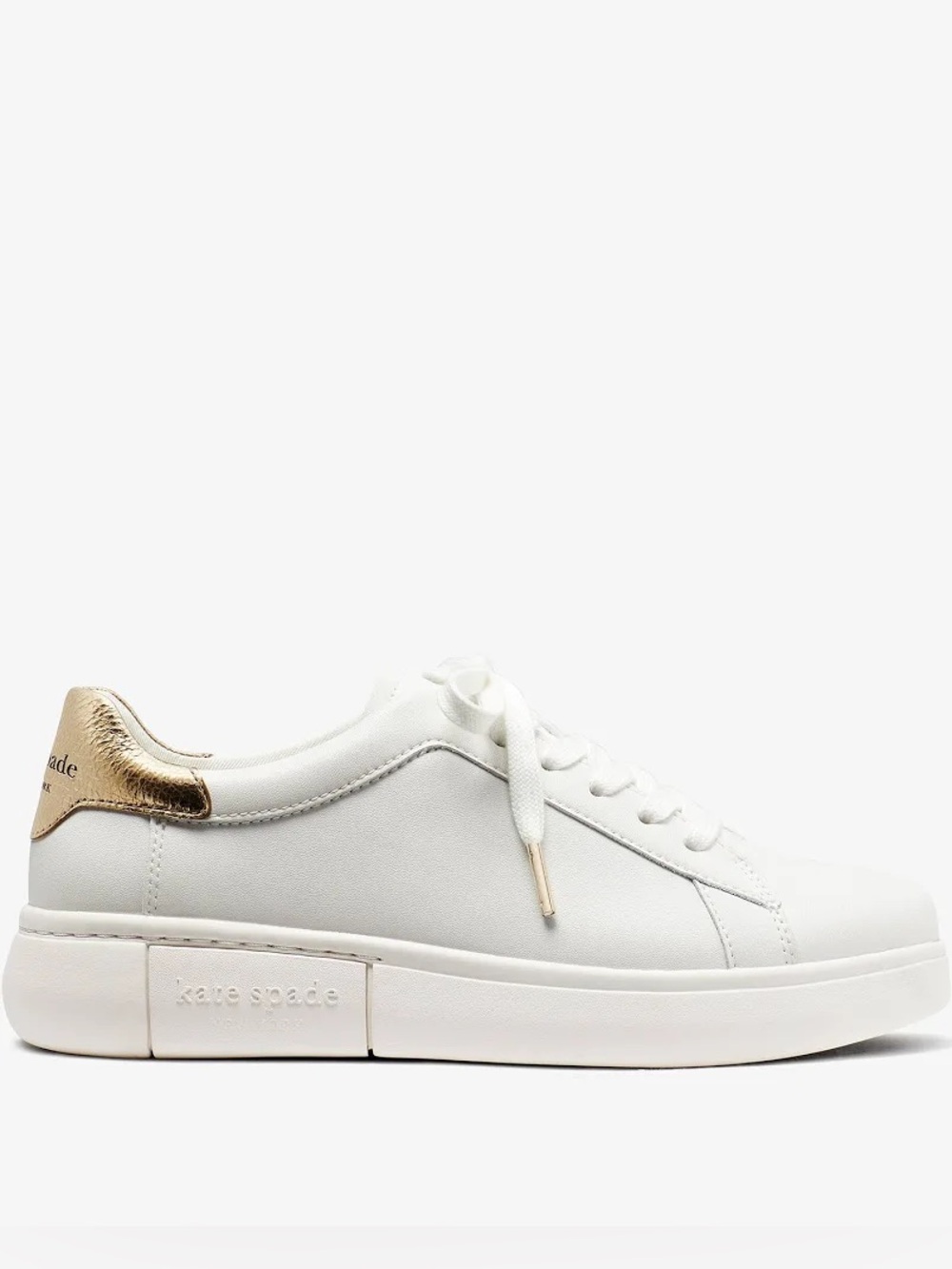 Kate Spade Lift White Leather Gold Heel Platform Sneakers 8.5